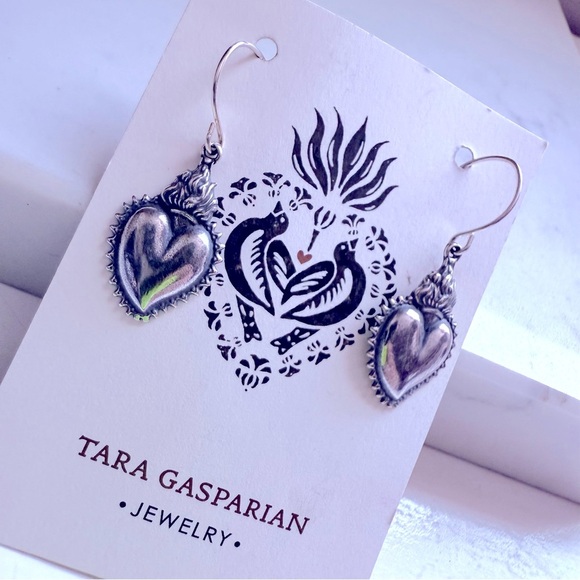 NWT Tara Gasparian Flaming Silver Heart Earrings - Picture 3 of 5